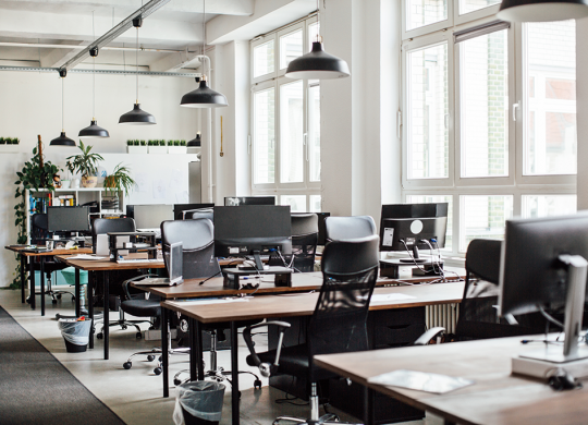 Office Space with Desktops and Monitors