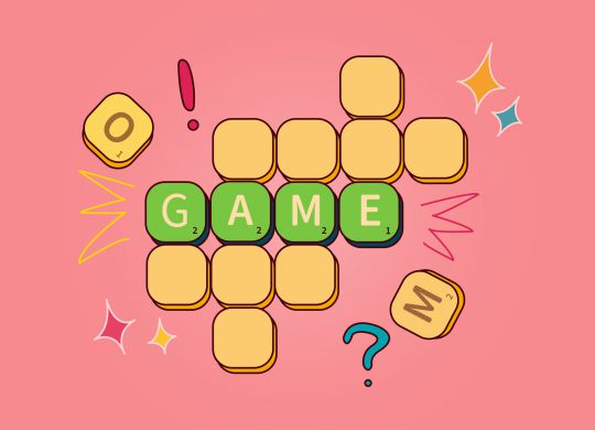 word game with tiles on a game board, crossword